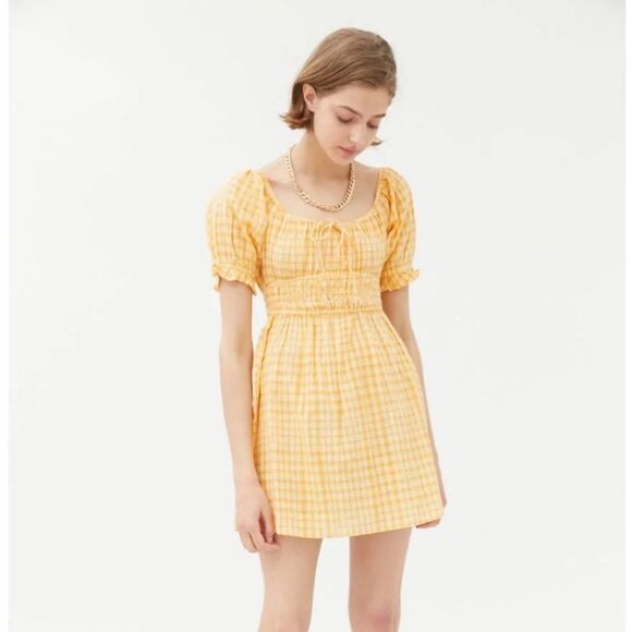 Urban Outfitters Milkmaid Mini Dress in Orange Gingham Size Medium - Picture 1 of 9